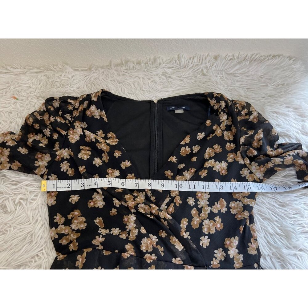 Tommy Hilfiger SZ 2 Floral Wrap Dress Black Gold Flowers - Picture 4 of 10